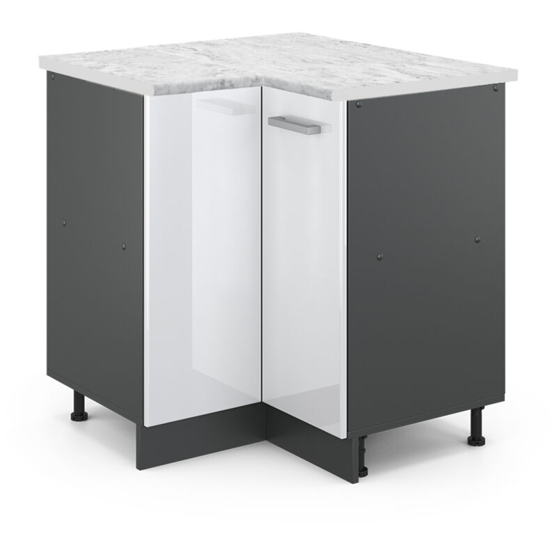 Vicco - Meuble d'angle R-Line, Blanc Haute brillance, 75.6 cm pt Marbre