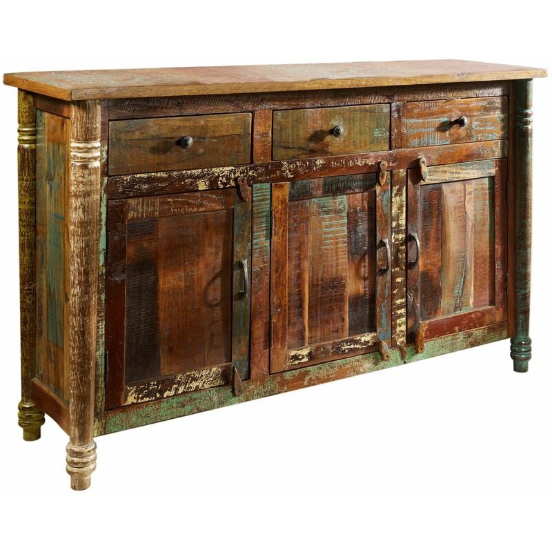 Massivmoebel24 - Buffet 140x42 Bois de récupération laqué Multicolore fable 04