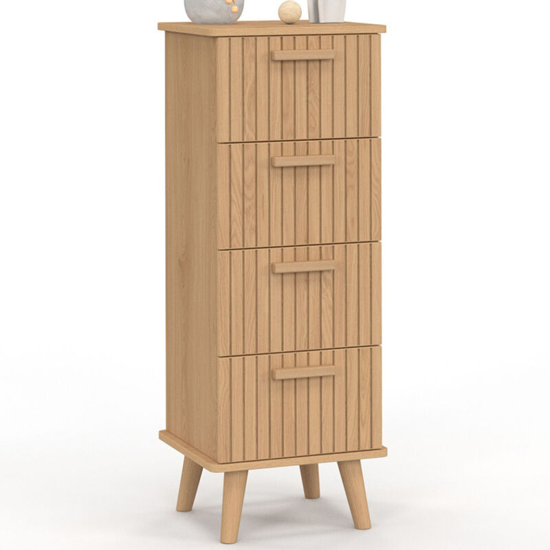 Chiffonnier lattes tasseau bois coloris chêne - meuble d'appoint 4 tiroirs 30 cm