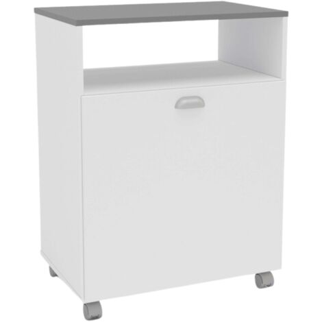 Meuble d'appoint de buanderie à roulettes, blanc avec couvercle gris, 80 x 61 cm