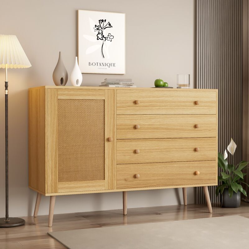 Okwish - Meuble d'appoint en bois de 120 cm avec 4 tiroirs et 1 porte de meuble