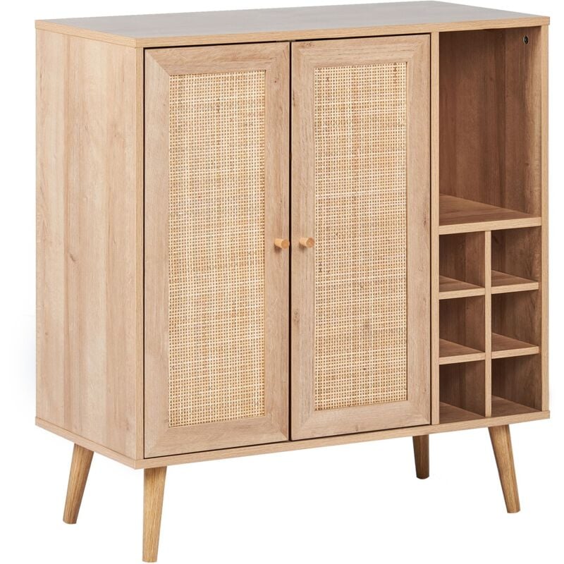 Beliani - Meuble d'Appoint en Rotin avec Étagère Porte-Bouteilles Rangement Bois Clair Paget