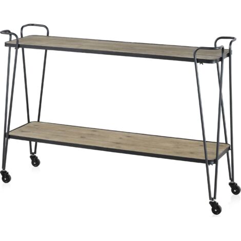 Meuble dappoint métal et bois sur roulettes style industriel - bois naturel et métal noir