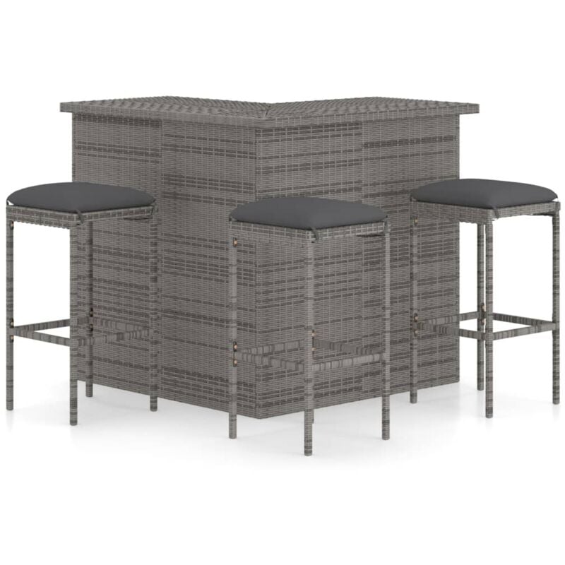 Meuble de bar de jardin 4 pcs avec coussins Résine tressée Gris