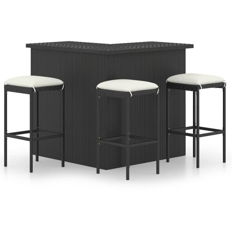 Ensemble de bar de jardin 4 pcs et coussins Résine tressée Noir Vidaxl