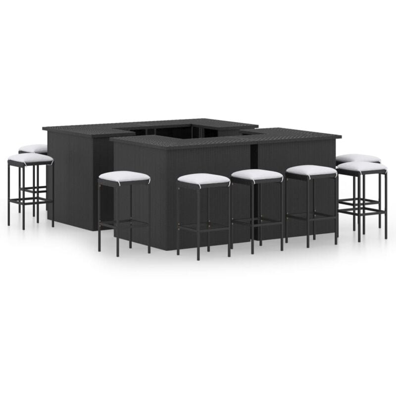 Ensemble de bar de jardin 16pcs et coussins Résine tressée Noir Vidaxl