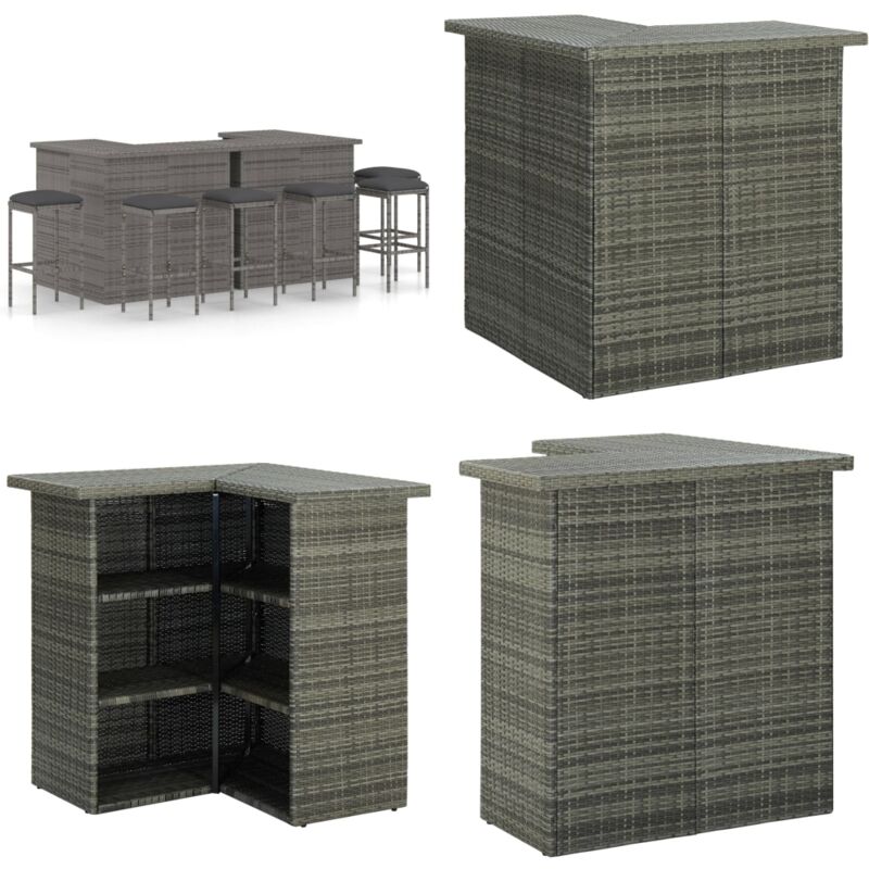 Ensemble de bar de jardin 8 pcs et coussins Résine tressée Gris - Salon De Jardin - Mobilier De Jardin - Set De Salon De Jardin - Ensemble De Bar