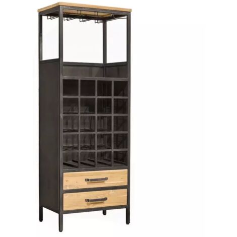 Meuble de bar en teck recyclé et métal gris foncé effet vieilli - LOFT