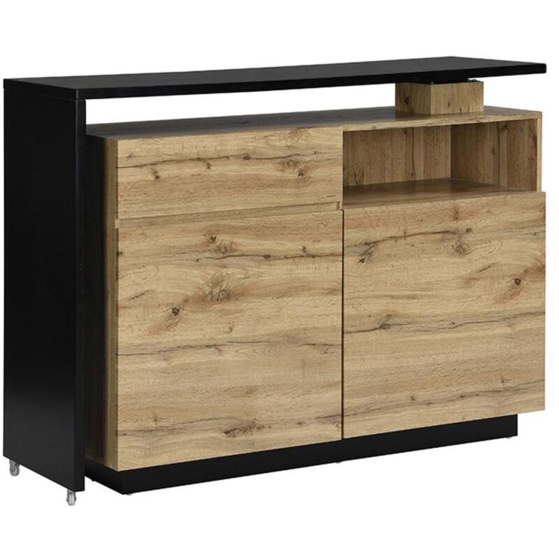 Vente-unique - Meuble de bar pivotant avec 2 portes, 1 tiroir et 1 niche en mdf - Naturel et Noir - eldir