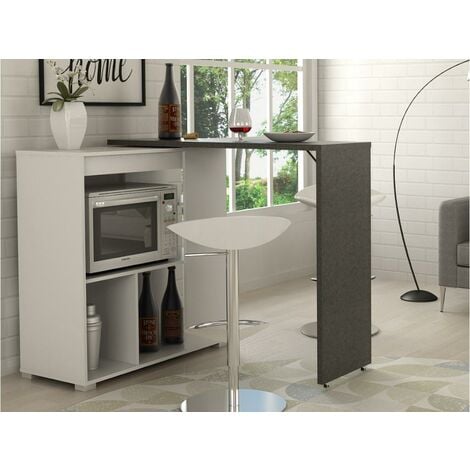 Meuble de bar pivotant SATURNE - Blanc & Béton - Gris, Blanc