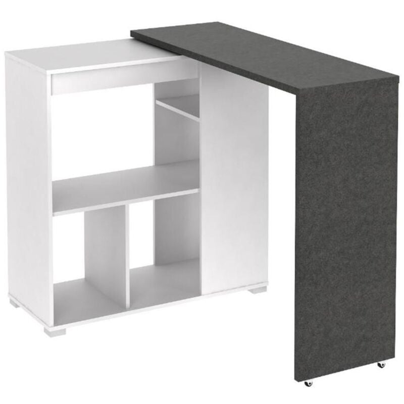 Vente-unique - Meuble de bar pivotant avec rangements - Blanc et anthracite - saturne