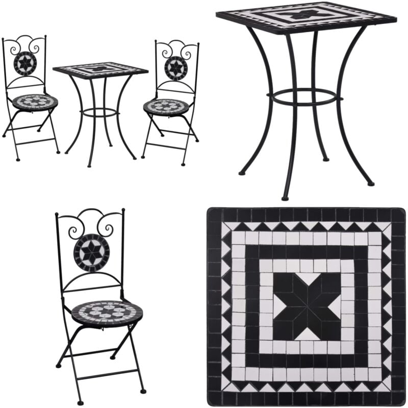 Ensemble de bistro 3 pcs mosaïque Carreau céramique noir Blanc - Ensemble De Bistro - Salon De Jardin - Meubles De Jardin - Table Et Chaises