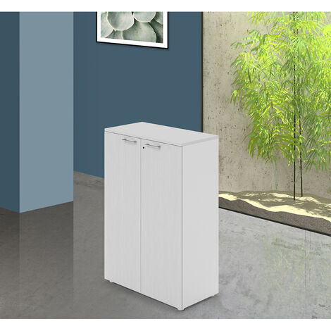 Meuble de bureau à deux étagères avec portes verrouillables, couleur Blanc H129x90x45cm