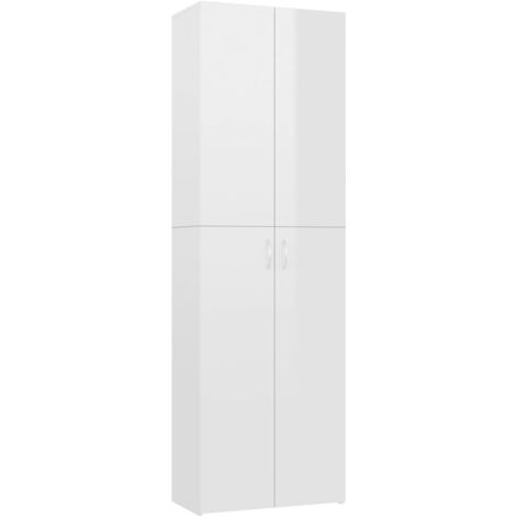 Meuble de bureau armoire de rangement 5 étagères avec deux portes couleur blanc brillant 60 x 32 x 190 cm bois d'ingénierie blanc DEC024461