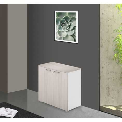 Meuble de bureau bas à deux portes avec serrure, couleur Olmo, 87x90x45cm
