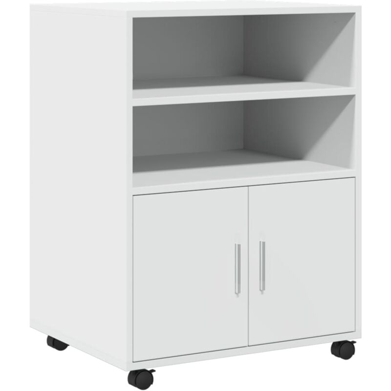 Décoshop26 - Meuble de bureau sur roulettes armoire de rangement bureau 60 x 48 x 81 cm en bois d'ingénierie blanc DEC024490
