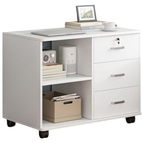 FLASIDU Meuble de bureau,Armoire de rangement de bureau, classeur latéral mobile, support d'imprimante avec étagères de rangement ouvertes