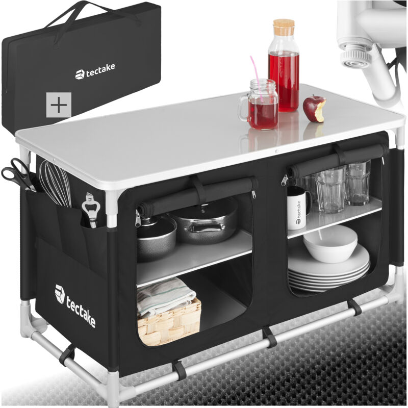 Tectake - Meuble de camping 2 compartiments 4 étagères - meuble de rangement cuisine, cuisine de camping, equipement camping - noir