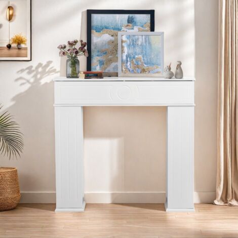 Meuble de cheminée 3 portes avec rangement, meuble de rangement, cheminée décorative, table d'appoint de salon, blanc