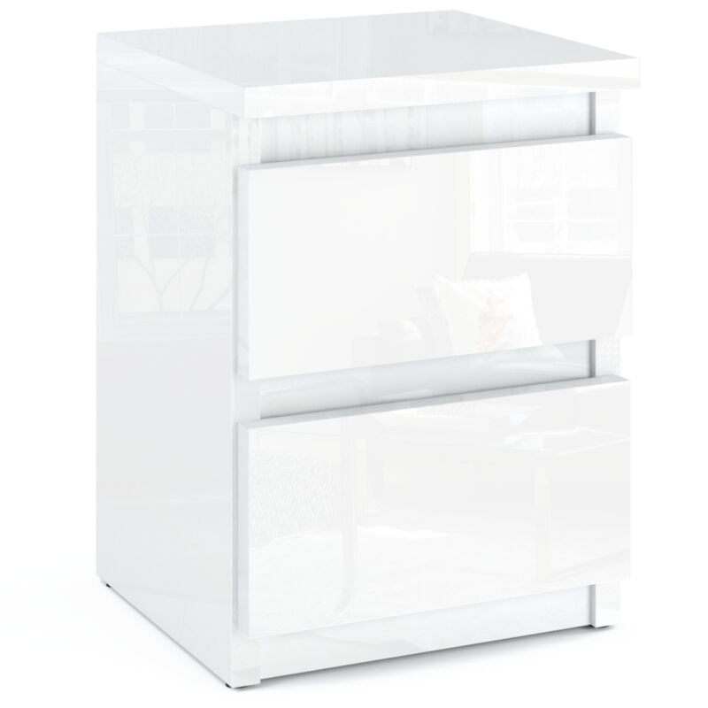 Meuble de chevet blanc brillant 30 CM, 2 tiroirs, Table de chevet, meuble pour chambre à coucher