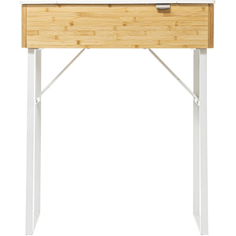 Meuble de coiffeuse en bois coloris blanc et naturel - longueur 72 x Profondeur 33 x Hauteur 88 cm