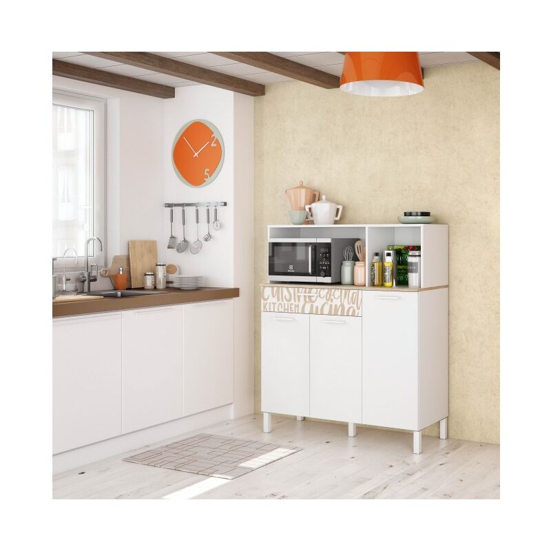 Meuble de cuisine 108x40x126 cm Blanc mat et Roble canadien avec impression décorative | chêne et blanc