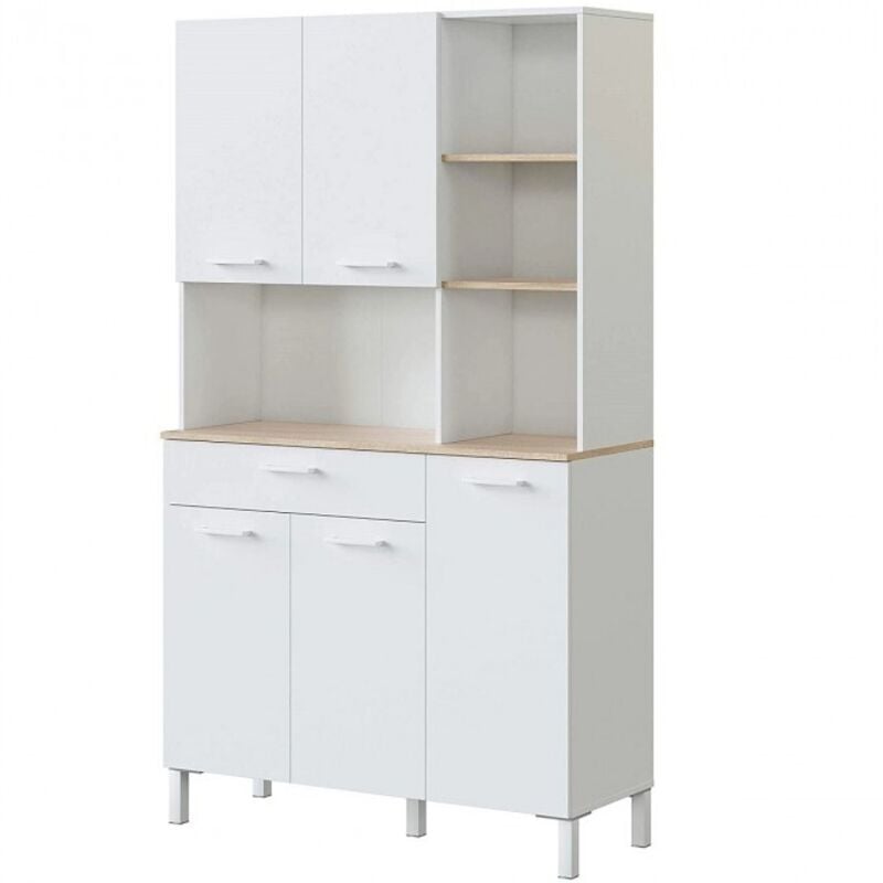Meuble de cuisine 108x40x186 cm Blanc mat et Roble canadien | Blanc artik et Roble canadian