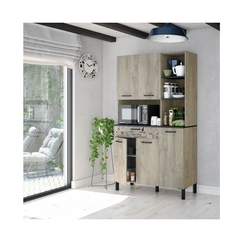 Caesaroo - Meuble de cuisine 108x40x186 cm chêne et gris anthracite | chêne et gris