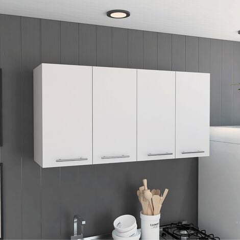 Meuble de cuisine 120 avec quatre portes, deux étagères et rangement pour ustensiles de cuisine , 60 X 120 X 33.5 cm , Blanc