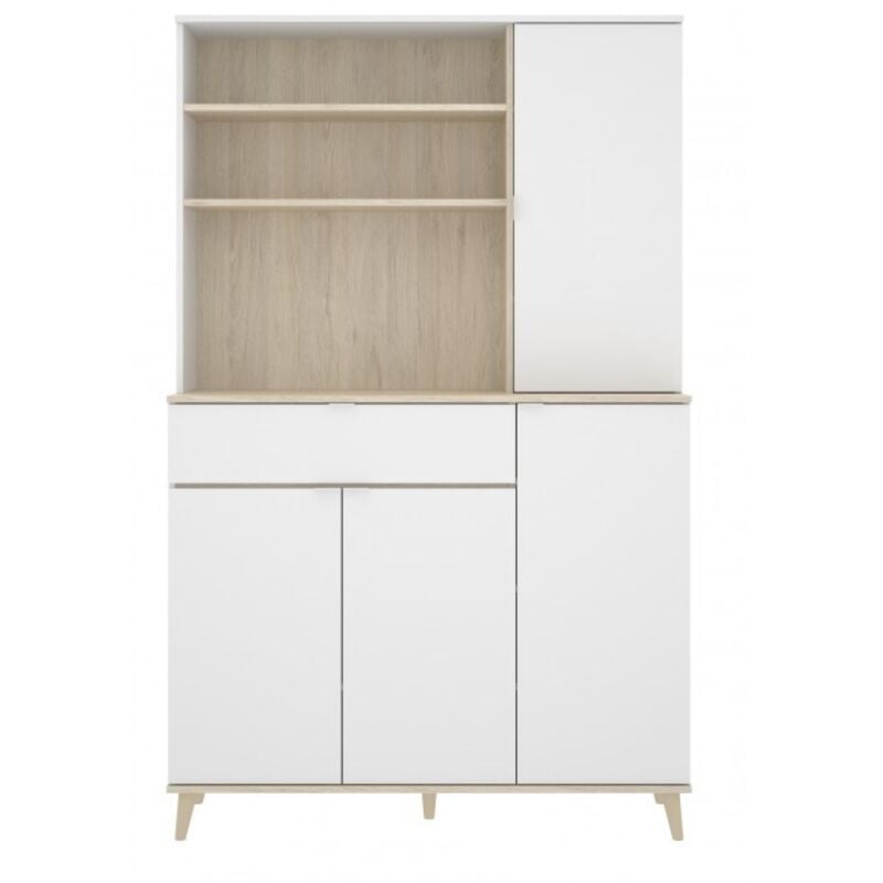 Meuble de cuisine 120x40x189 cm blanc mat et chêne naturel avec quatre portes et un tiroir - Gubbio