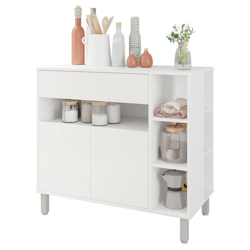 Beaux Meubles Pas Chers - Meuble de Cuisine 2 Portes 1 Tiroir 5 Niches Blanc 90 cm