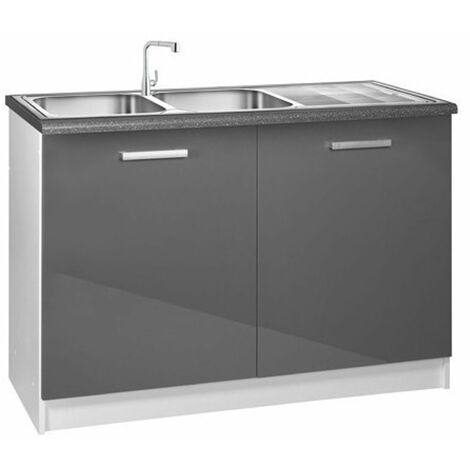 TENDENCIO Meuble De Cuisine 2 Portes Sous-évier 120 Cm Tara Laqué Gris