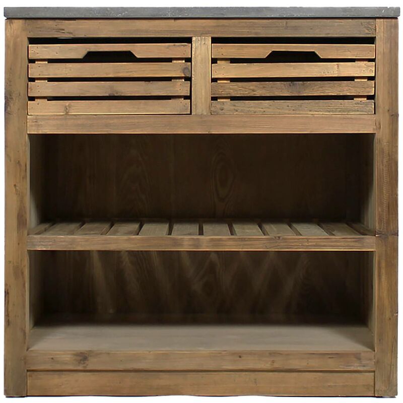 Made In Meubles – Meuble bas de cuisine 2 tiroirs et 1 étagère en bois recyclé – Dimensions 86x86x60 cm – Finitions vieillies – Rangement tendance