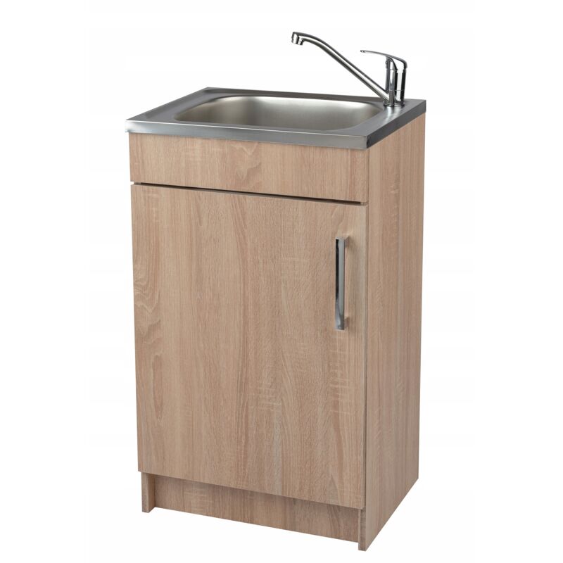 Stamar Küchenunterschrank - 50 Cm - Eiche Sonoma - Mit Spüle Und Armatur - Platzsparendes Design