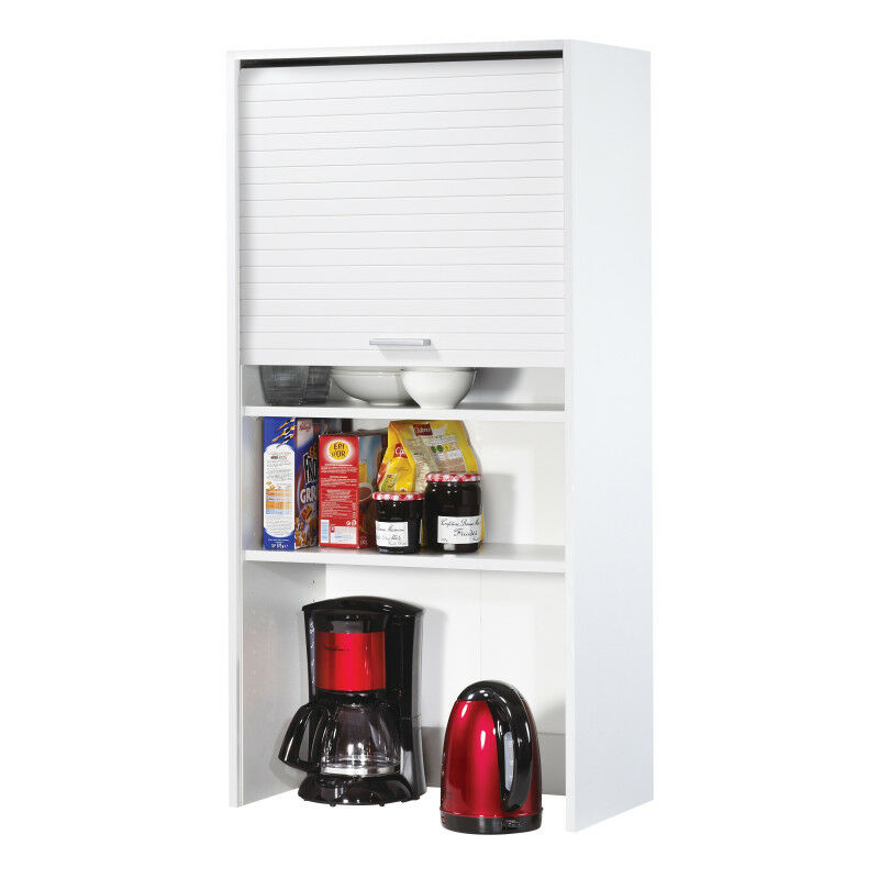 Meuble de Cuisine Haut Blanc 3 Tablettes 1 Rideau l 60 h 123.6 p 35 cm