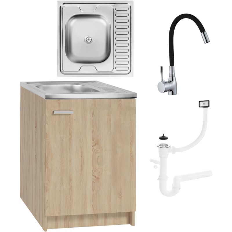 Stamar Küchenschrank 60x60 Cm - Eiche Sonoma - Mit Spüle Und Flexibler Armatur - Elegantes Design