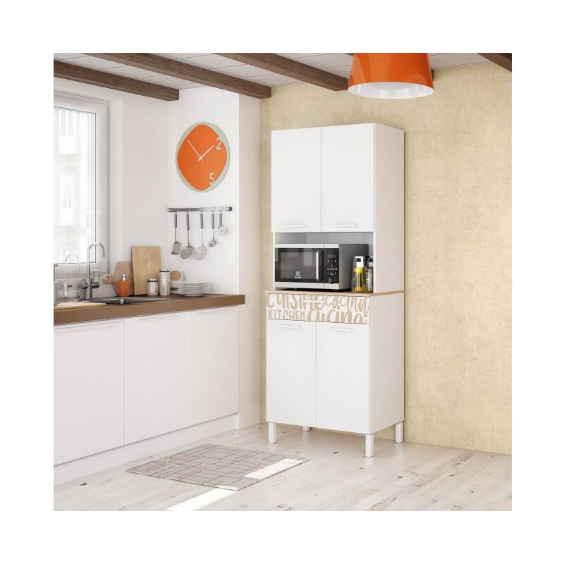 Meuble de cuisine 72x40x186 cm Blanc mat et Roble canadien avec impression décorative | chêne et blanc