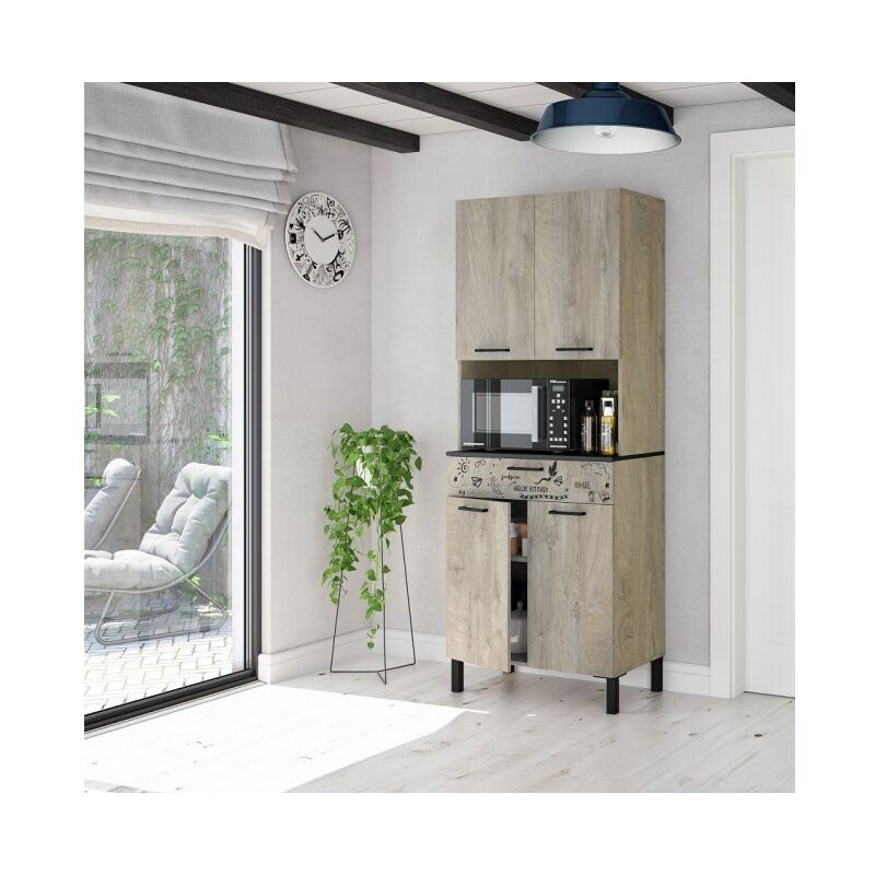 Meuble de cuisine 72x40x186 cm chêne et gris anthracite | chêne et gris
