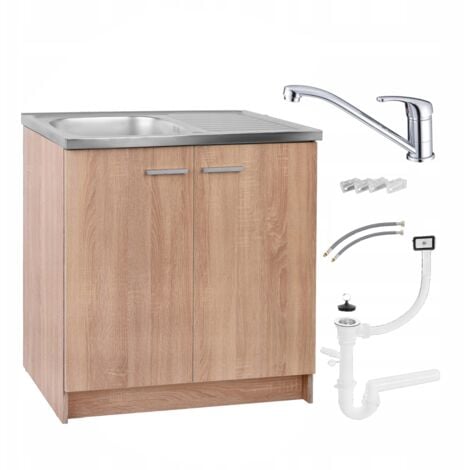 STAMAR Meuble de cuisine 80 cm - Chêne sonoma - Évier + Robinet + Siphon - Design élégant et pratique
