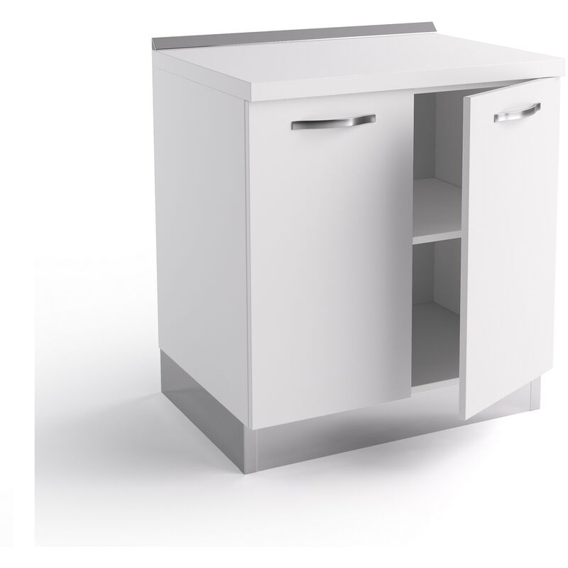 Meuble de cuisine 80x60xH84 cm en bois blanc mat avec deux portes | Blanc
