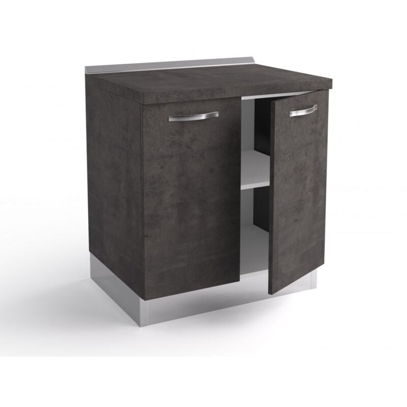 Socle de cuisine 80x60x84 cm en bois couleur lave avec deux portes - Massa