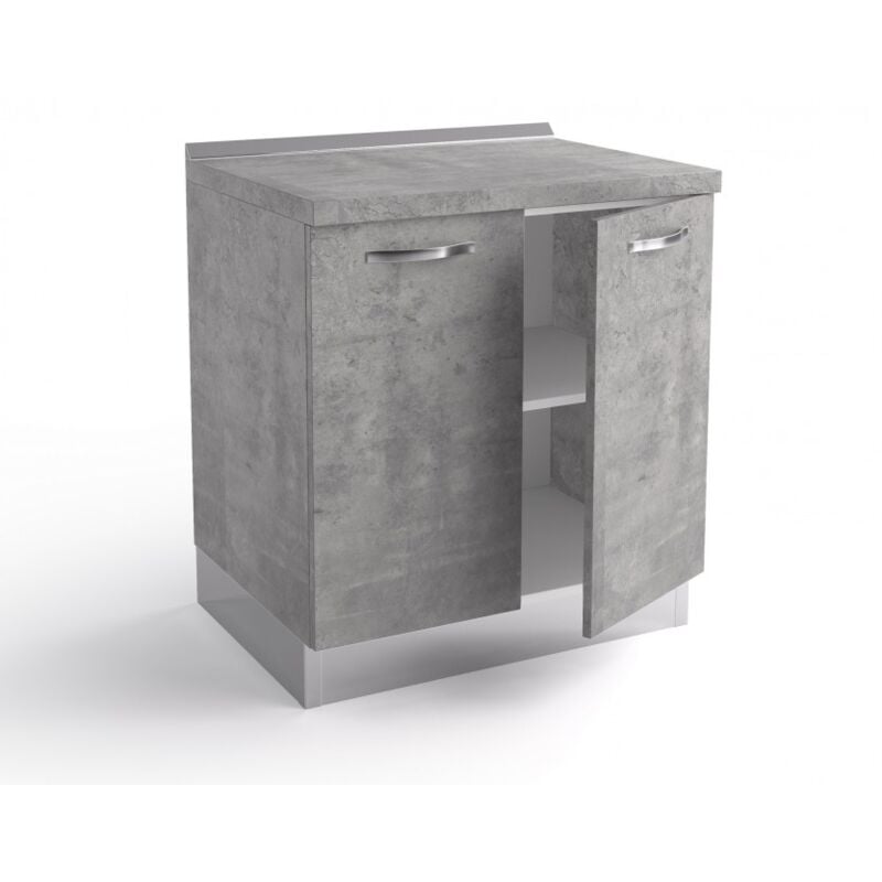 Base de cuisine 80x60x84 cm en bois gris ciment avec deux portes - Massa