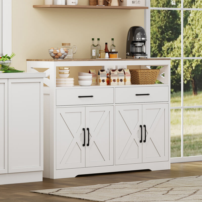 FOERPL-Meuble de Cuisine avec 2 Tiroirs et 2 Portes,Armoire de Cuisines avec rangement,Buffet Cuisines avec Etagères Ouvertes et Plan de Travail
