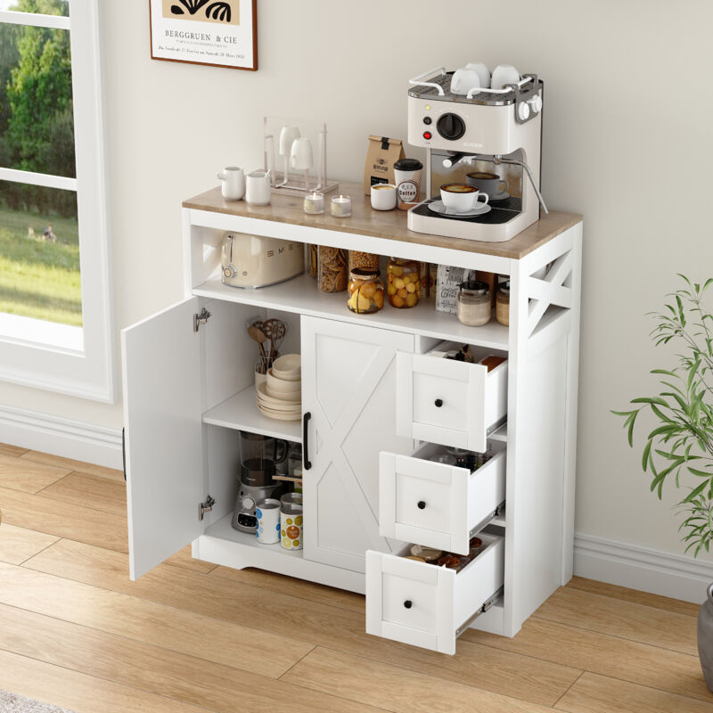FOERPL-Meuble de Cuisine avec 3 Tiroirs et 2 Portes,Armoire de Cuisines avec rangement,Buffet Cuisines avec Etagères Ouvertes et Plan de Travail