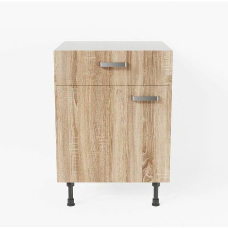 Meuble de cuisine bas - 1 porte + 1 tiroir - 60 cm - Bois