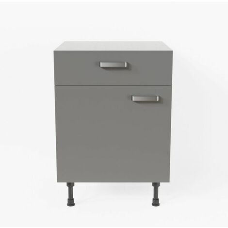 Meuble de cuisine bas - 1 porte + 1 tiroir - 60 cm - Gris