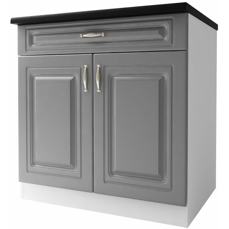 Meuble De Cuisine Bas 2 Portes 1 Tiroir 80 Cm Dina En Mélaminé Avec 1 Tiroir Et 1 Étagère Gris