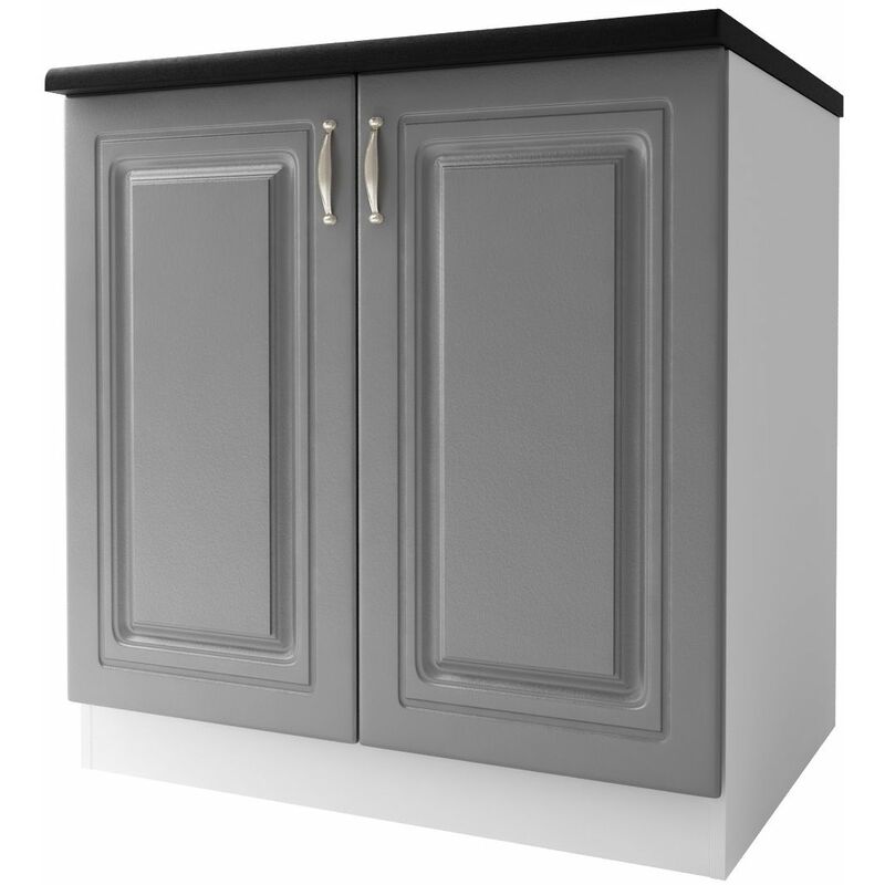 Meuble De Cuisine Bas 2 Portes 80 Cm Dina Mélaminé Avec 1 Étagère Gris