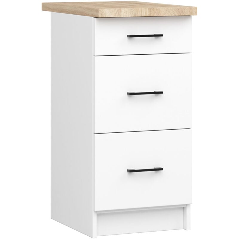Armoires de cuisine basse Akord S40 oliwia Blanc 40 cm 3 tiroirs façade Blanche 40x46x85 cm
