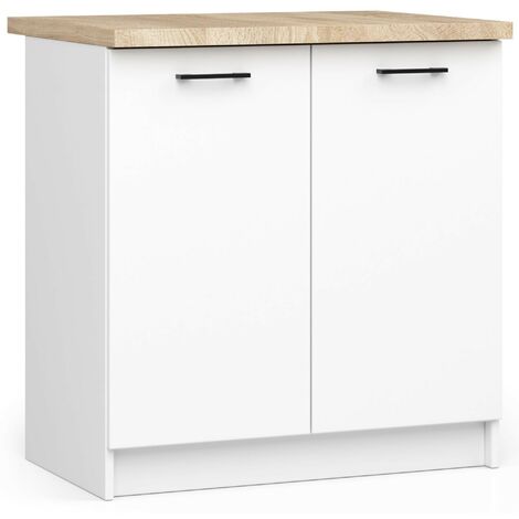 Meuble de cuisine bas AKORD S80 OLIWIA modulable Blanc 80 cm 2 portes façade Blanche 2 étagères 80x46x85 cm